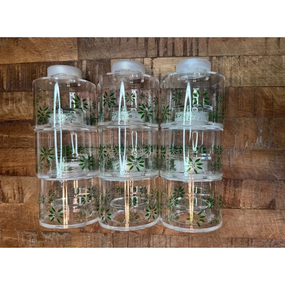 Temptations Rotating Spice Rack 9 Stackable Jars Green Floral Clear Acrylic